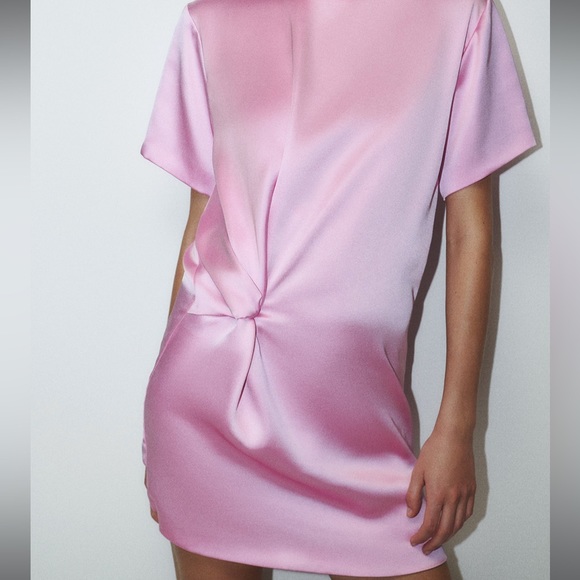Zara Satin Pink Dress Baby Pink Satin Midi Dress Satin Midi Dress Light Pink  Satin Gown